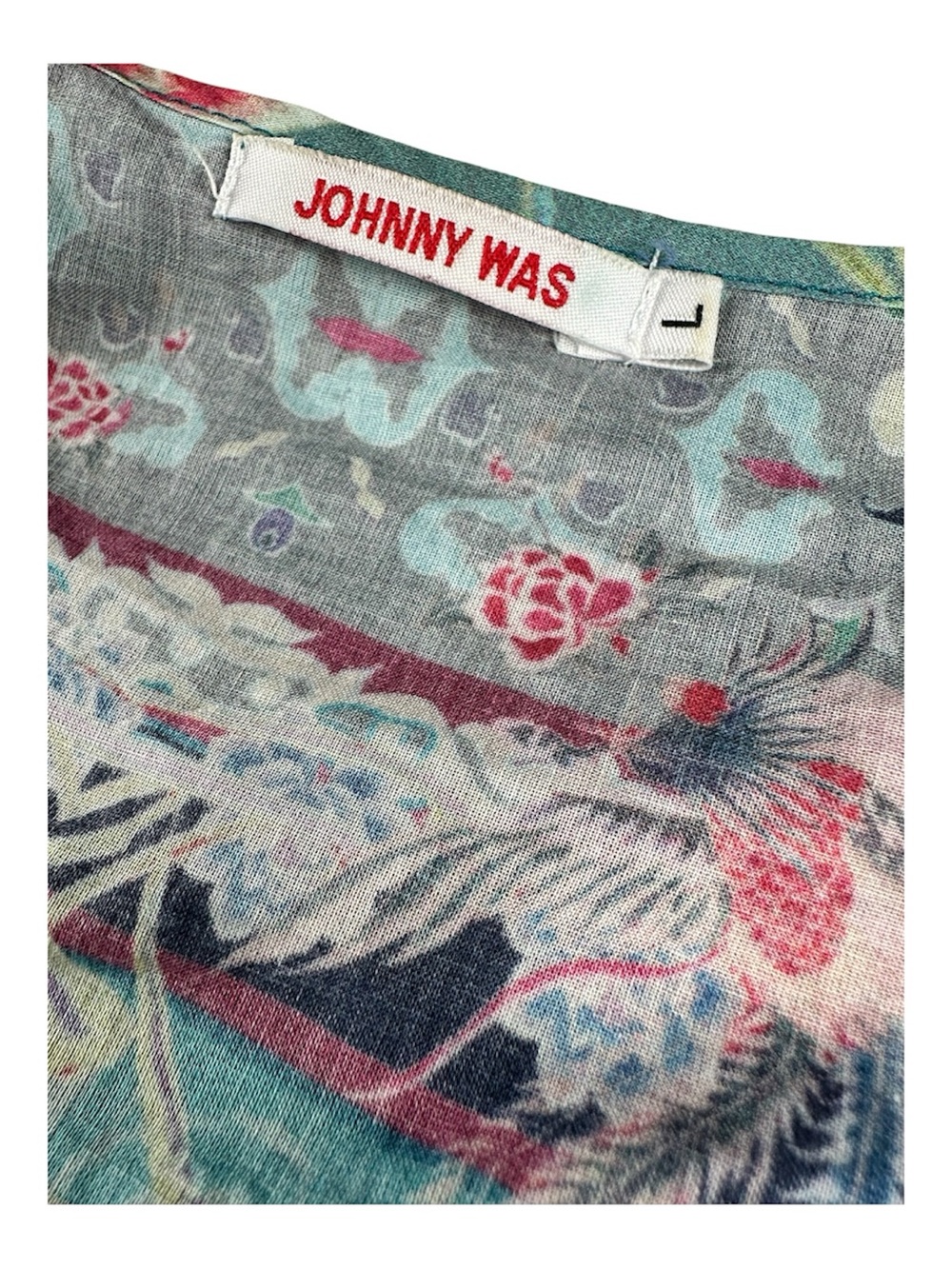 Johnny Was Teal Floral Poncho Blouse L Sheer Boho Oversized Artsy Tunic Top - Picture 8 of 11